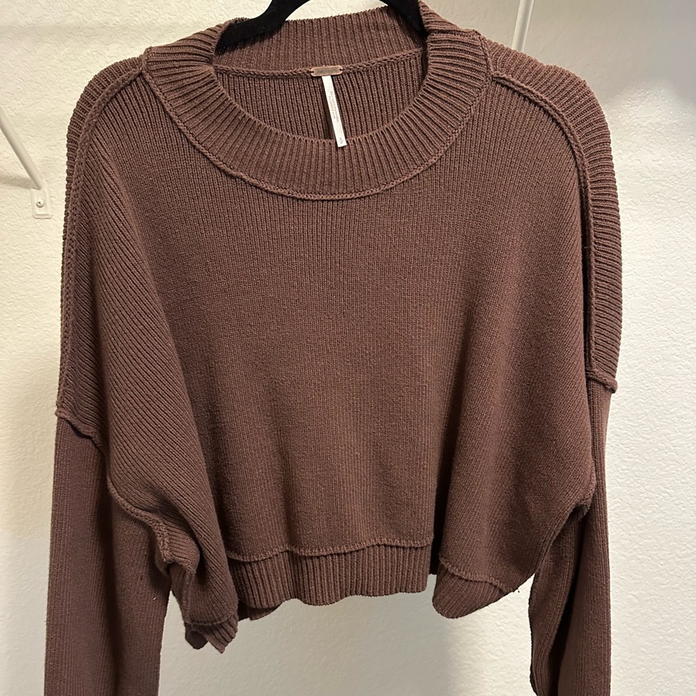 Free People Brown Cropped Sweater in S